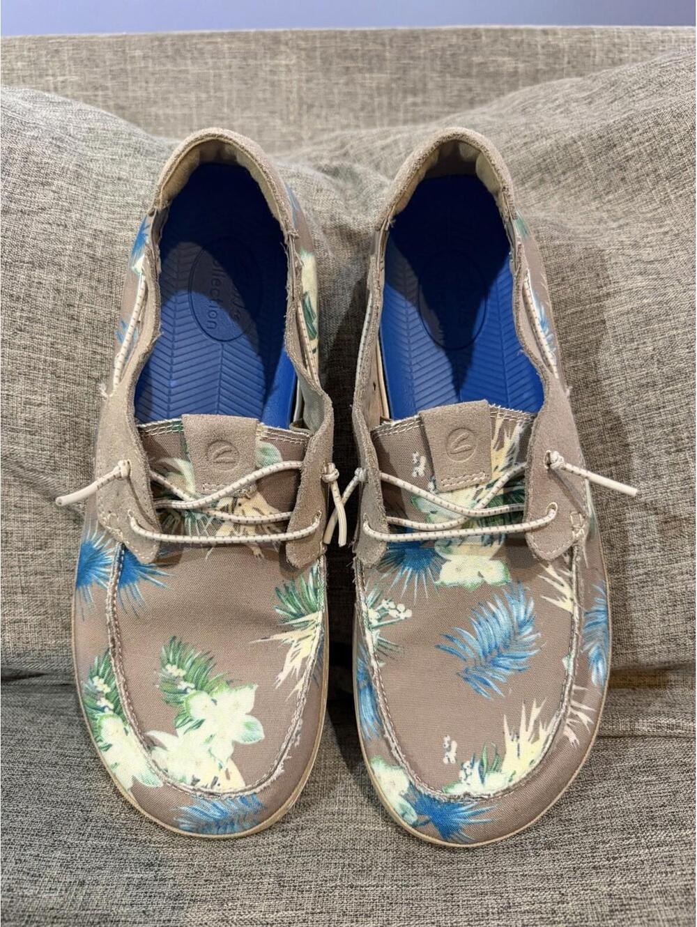 Clarks Higley Tie Sneakers Mens Size 10.5 Sand Floral Beige Boat Shoes
